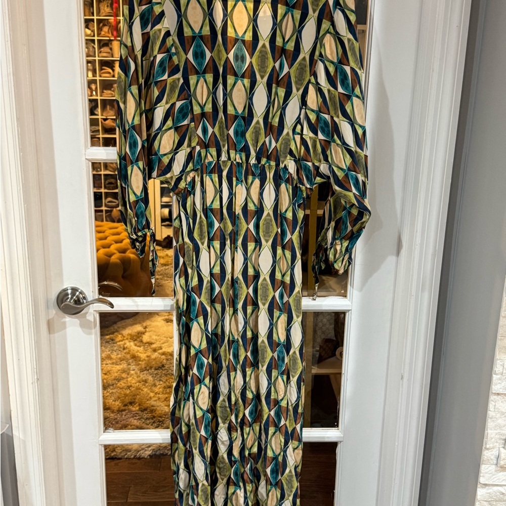 Zara Multicolor Geometric Maxi Dress in Teal, Navy & Cream - Picture 7 of 7